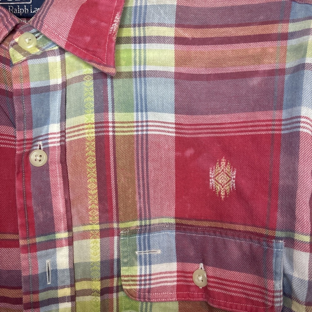 Vintage Polo Ralph Lauren Roll Tab Sleeve Shirt Pink Plaid Mens Large - Picture 15 of 16